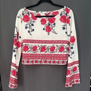 Fashion Nova Red and Blue Floral Blouse